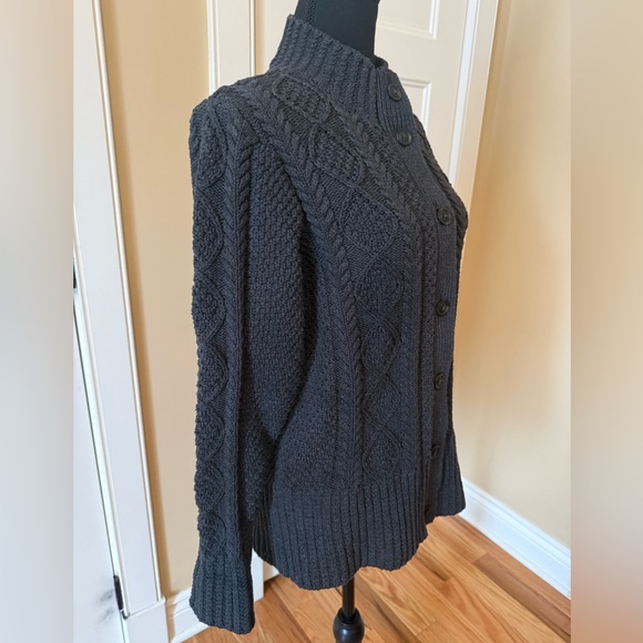 LL Bean Signature Fisherman Cardigan Cable Sweater Gray Women’s Sz L Reg 507594 - Picture 2 of 13